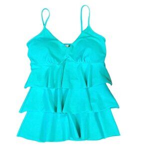Blu "Ella Ruffle Top" Swimsuit Tankini Tiered Top M Turquoise 179L